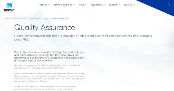 QA page Nordic Semiconductor